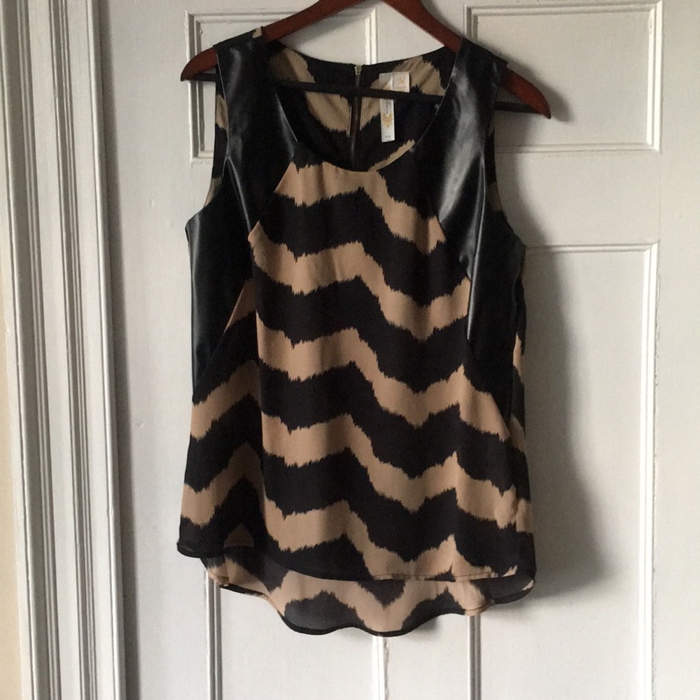 Blouse with faux leather straps
